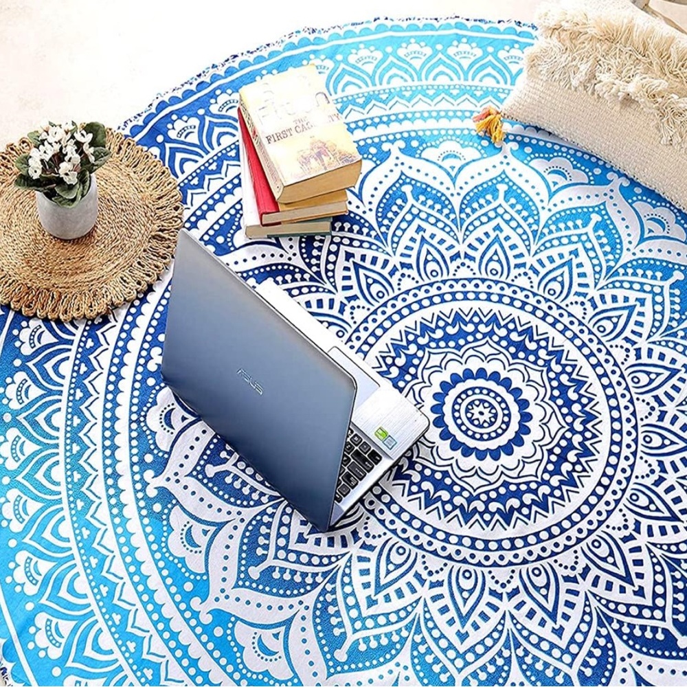 🎊 Host Pick🎉 Bohemian Blue Mandala Beach Yoga Throw - Picture 8 of 16